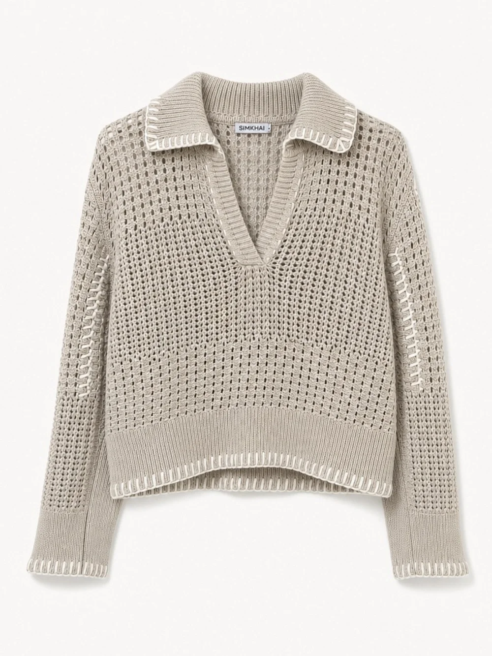 SIMKHAI Beige Crochet Knit Sweater - Size Medium - 100% Cotton - Minimalist - Picture 1 of 11